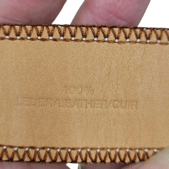 Vtg 80's Olsen Europe Belt Leather Country Boho Fold Over O-ring Tab Brown M - Picture 6 of 8